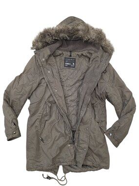 Vintage Express A-2 Type Olive Parka Jacket With Faux Fur Hood Lined Size Large